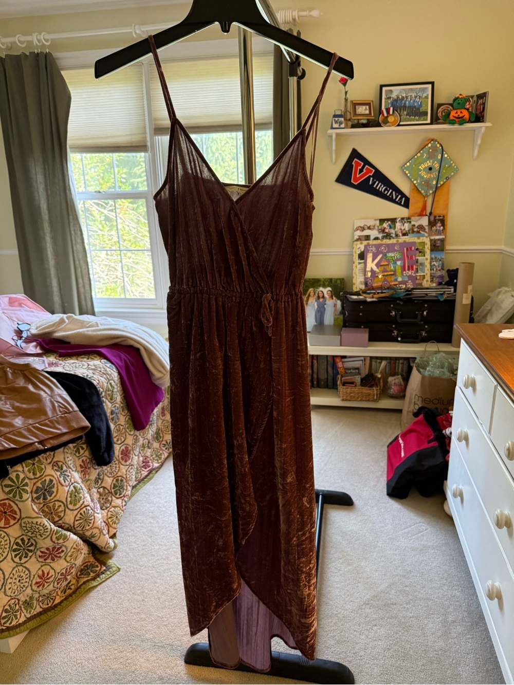 Velvet Wrap Midi Dress in Lavendar